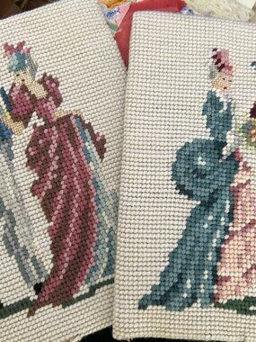 Set of 2 MCM Needlepoint Lady Courting Couple Ready to Finish